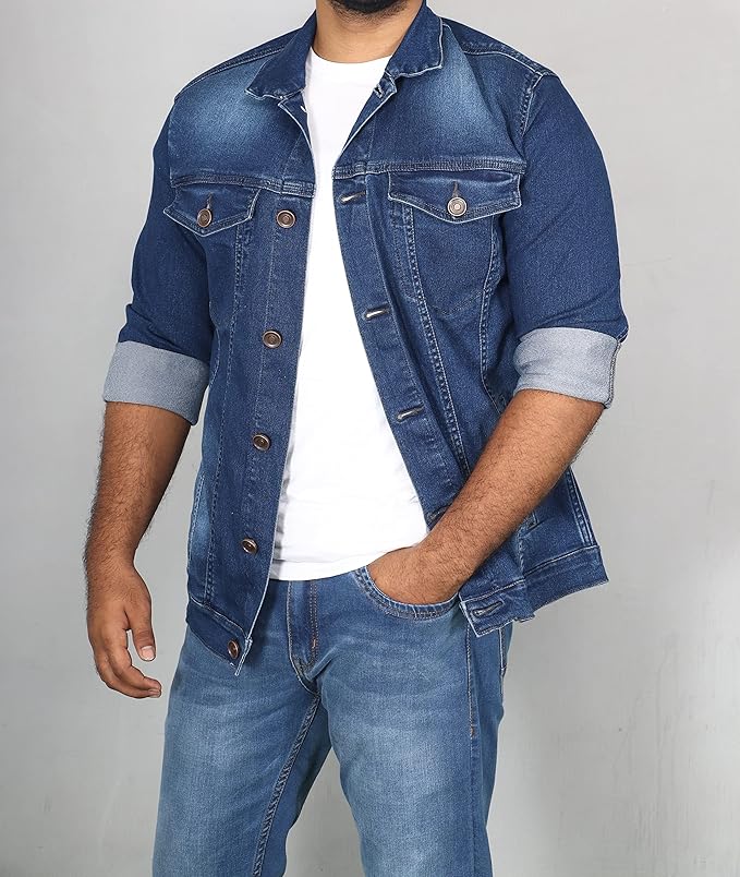 New Casual Chambray Denim Jacket with Button Closure and Collarless Design