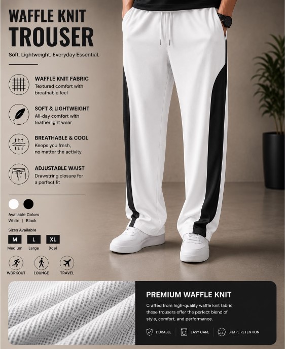 Summers Baggy Trousers For Men - Panel Men Trousers - panel Trousers For Men - Loose Fit Trousers For Boys- Summers Terry Fabric - Wide Leg Men Trousers