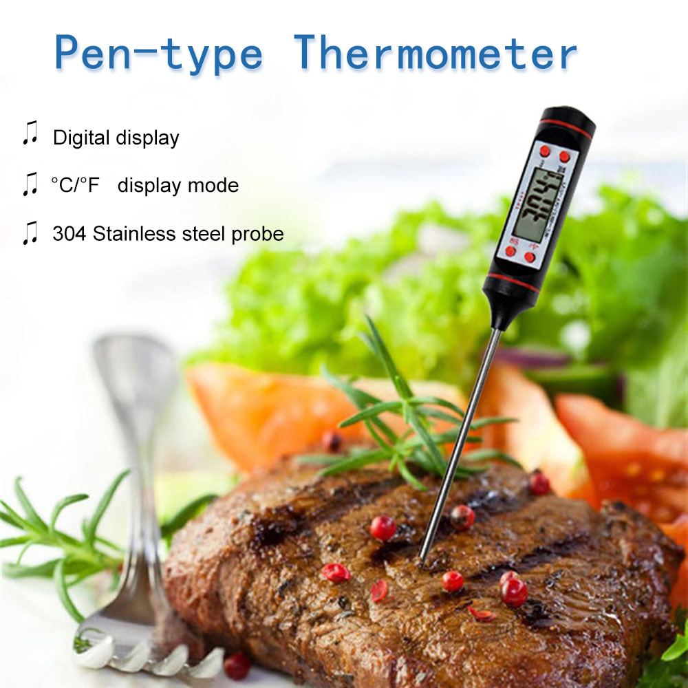 Digital Kitchen Heat Gauge Thermometer For Oven Baked Barbeque BBQ And Fried Food Temperature - Black