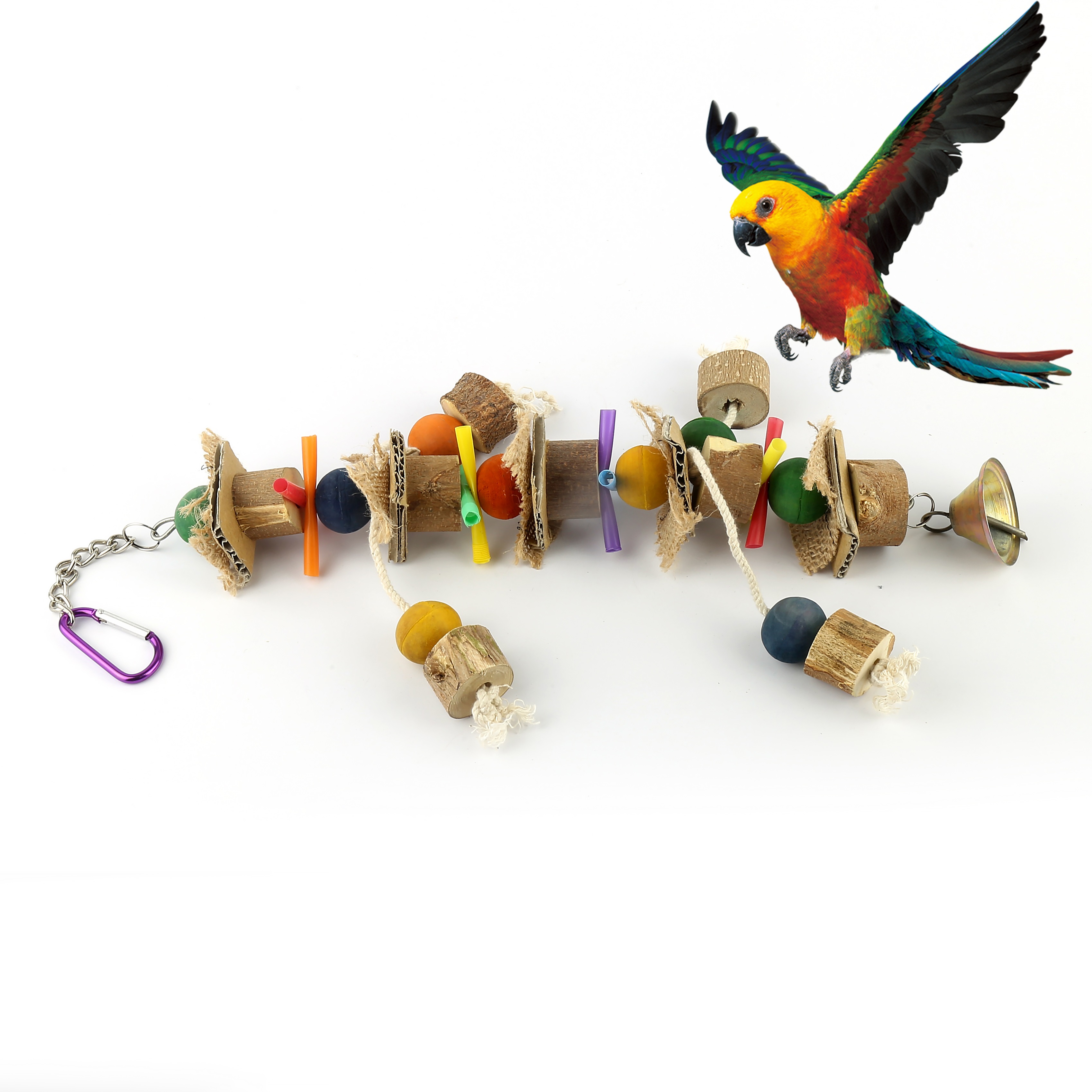 Natural Wooden Bird Toys For Parrots - Dye-Free Block & Knot Chewing Toys