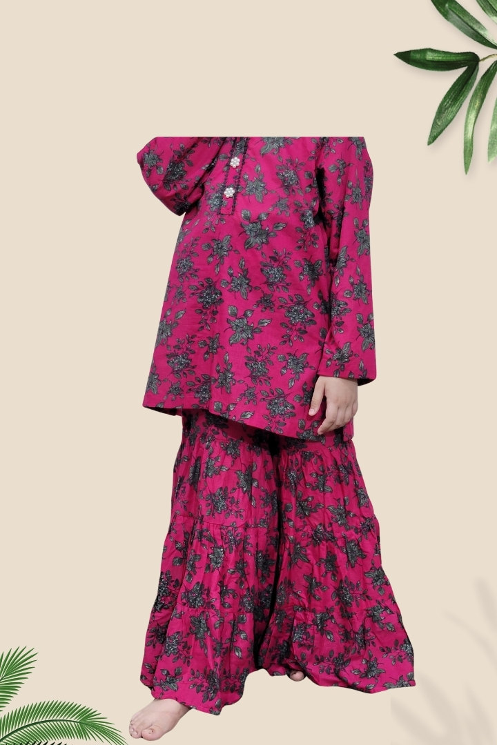 2 Pcs Girls Printed Suit Stitching Cotton