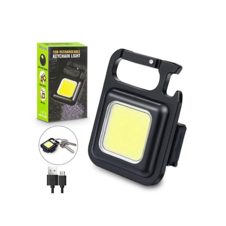 New Multifunction COB Rechargeable Keychain Mini Small High power Flashlight 3 Light Modes Portable Pocket work Light Key chain with Collapsible Folding Bracket Bottle Opener and Strong Magnet Base for Fishing Walking,Outdoor Recreation Hiking and Camping
