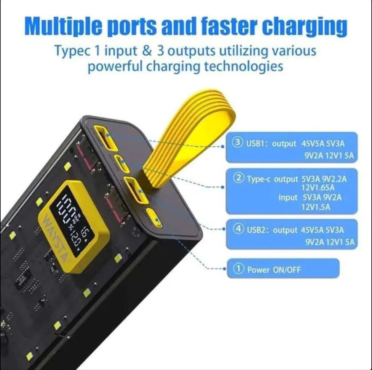 20000 MAH 66W FAST CHARGING TRANSPARENT POWER BANK-POWER BANK FOR ANDROID -Fast charging power bank-Transparent power bank-Portable 66W power bank-Mini fast charging power bank-Large capacity power bank-Power bank-Led Crystal display power bank.