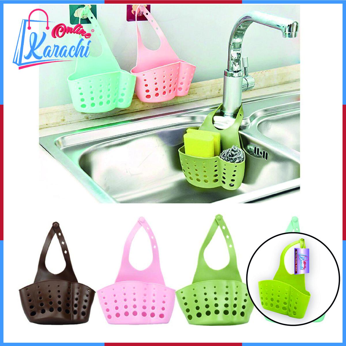 ONILINE KARACHI - Kitchen dishwashing cloth sponge storage bag sink soap holder portable home hanging drain bag tool storage basket