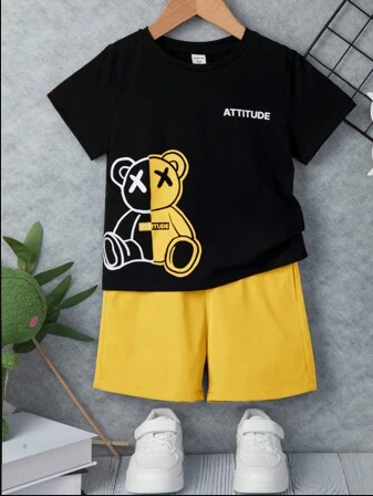 Boy's 2pcs, T-shirt & Shorts Set, LITTLE MAN Print Short Sleeve Top, Casual Outfits, Kids Clothes For Summer