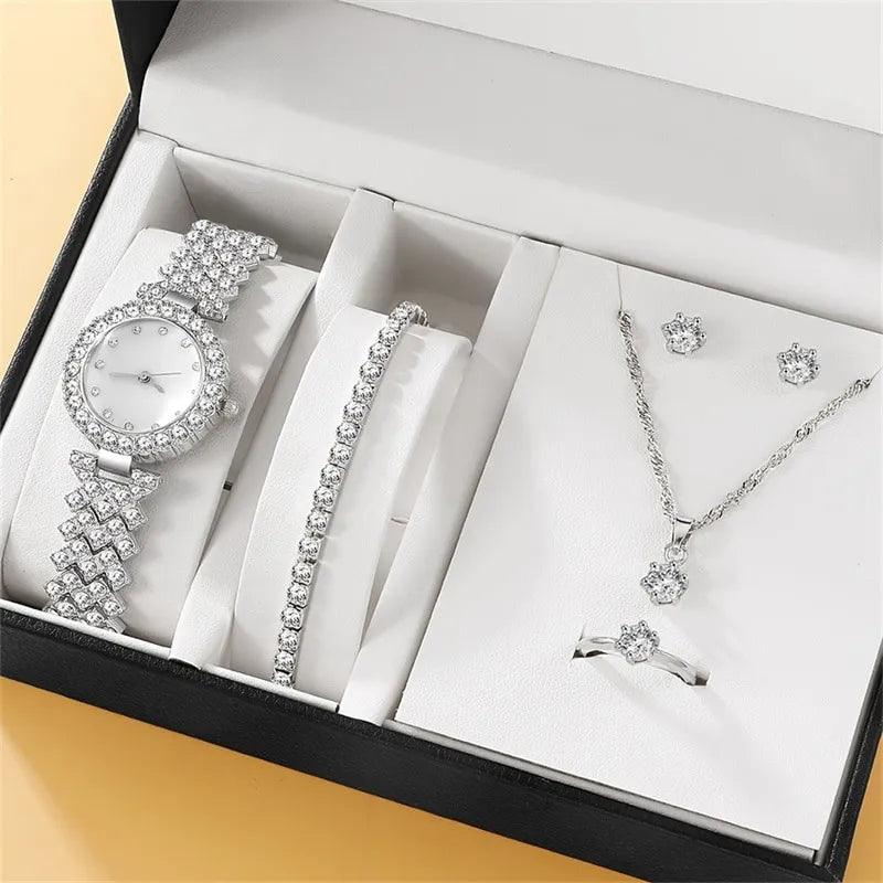 watch for girls, and Popular Fashion Roman Embossed Diamond Women Watch Jewelry Luxury Gift Accessories Box Set Fashion Ladies Watch Gift Set, for girls, women
