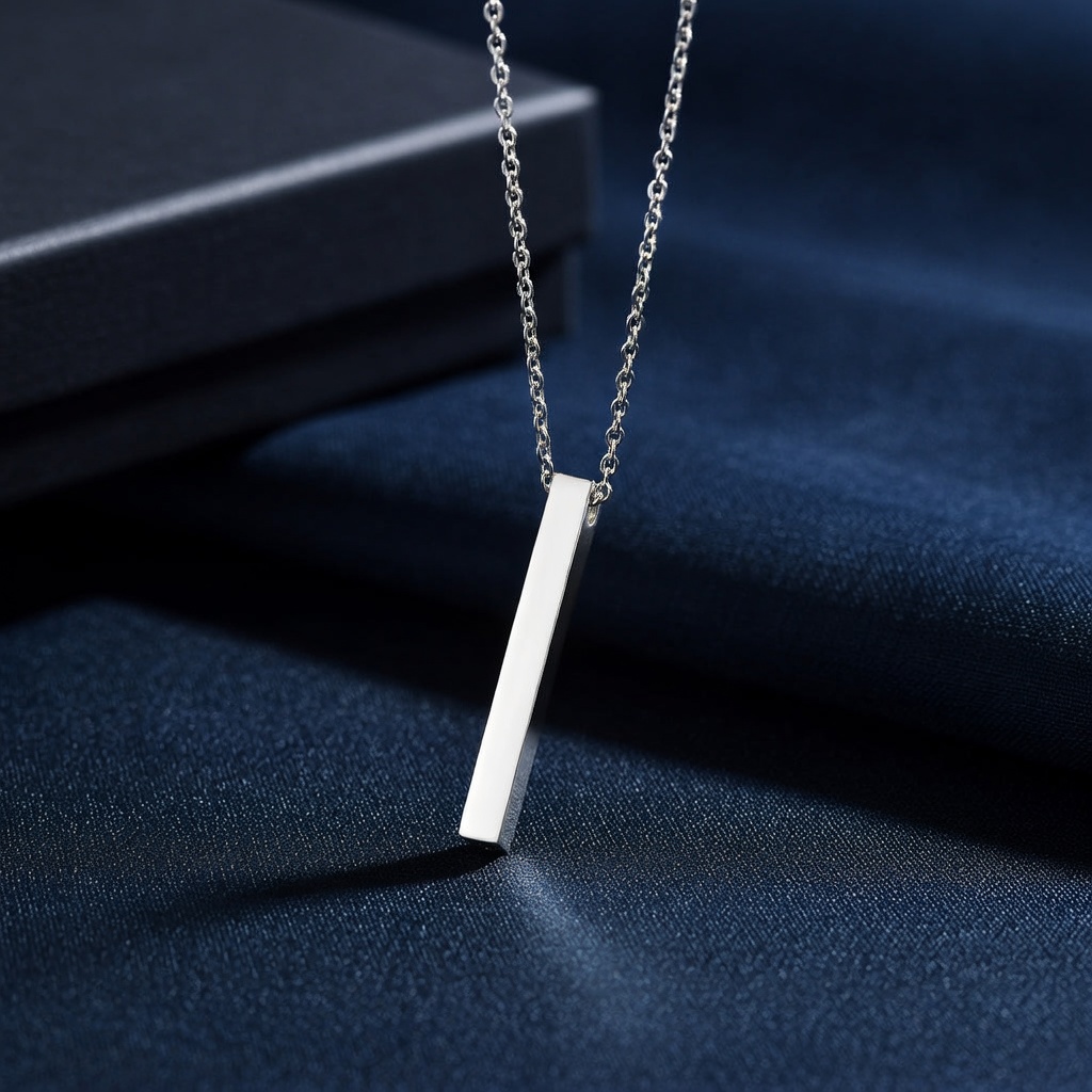 Silver Color Vertical Bar Stick Pendant Necklace with Chain Stylish Locket Jewelry for Men Women Boys Girls Unisex Trendy Casual Classic Fashion Couple Friendship Gift Best Friend Matching Necklace Set