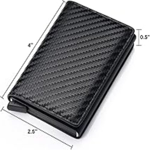 RFID Carbon Fiber Card Holder for Men | Slim Minimalist Wallet | RFID Blocking Metal Card Holder - Pop-Up Design | Coin Pocket