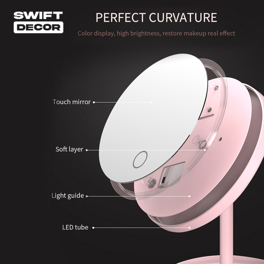 Makeup Mirror Stand - Portable LED Makeup Mirror With Stand Touch Screen, 3 Light Modes, Travel Friendly Beauty Vanity Mirror - Makeup Organizer By Swift Decor