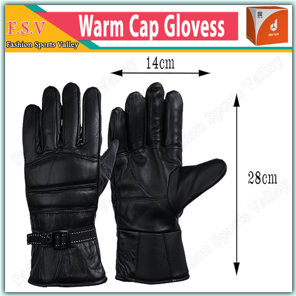 New Winter Hot Woolen Cap Leather Winter Gloves For Bike And Cycle Men And Boys Black Riding Gloves