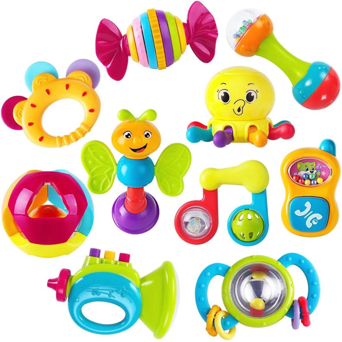 08-pcs Baby Rattles Toys New-born Hand Bells Baby Toys 0-12 Months Teething safe Development Infant Early Educational Baby Rattles