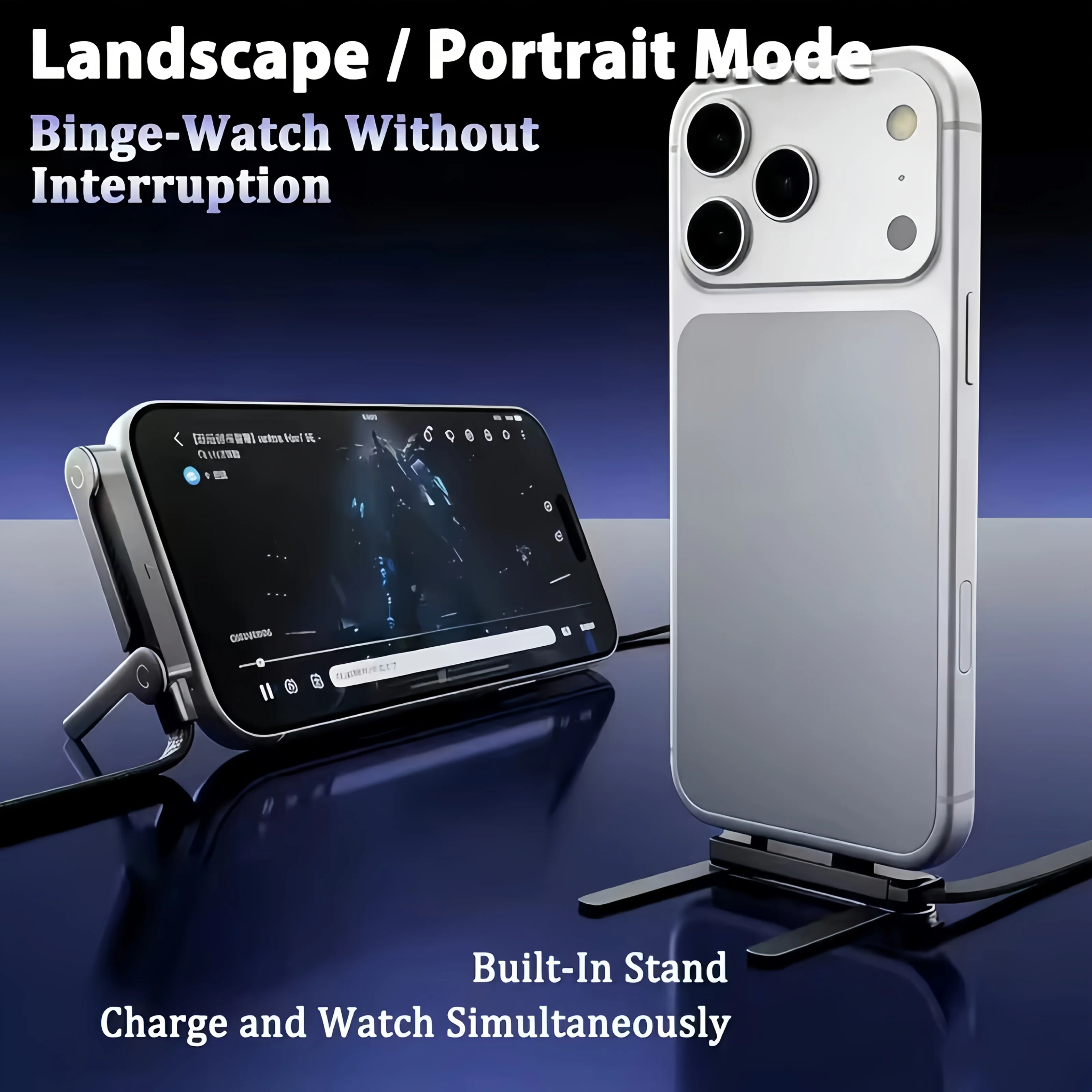 2 in 1 Charging Cable Type C with Invisible Foldable Stand – 240W Fast Charging Cable, Nylon Braided Type-C to Type-C, 360° Hidden Phone Holder, Charging Cable with Stand for Phones, Tablets & Laptops