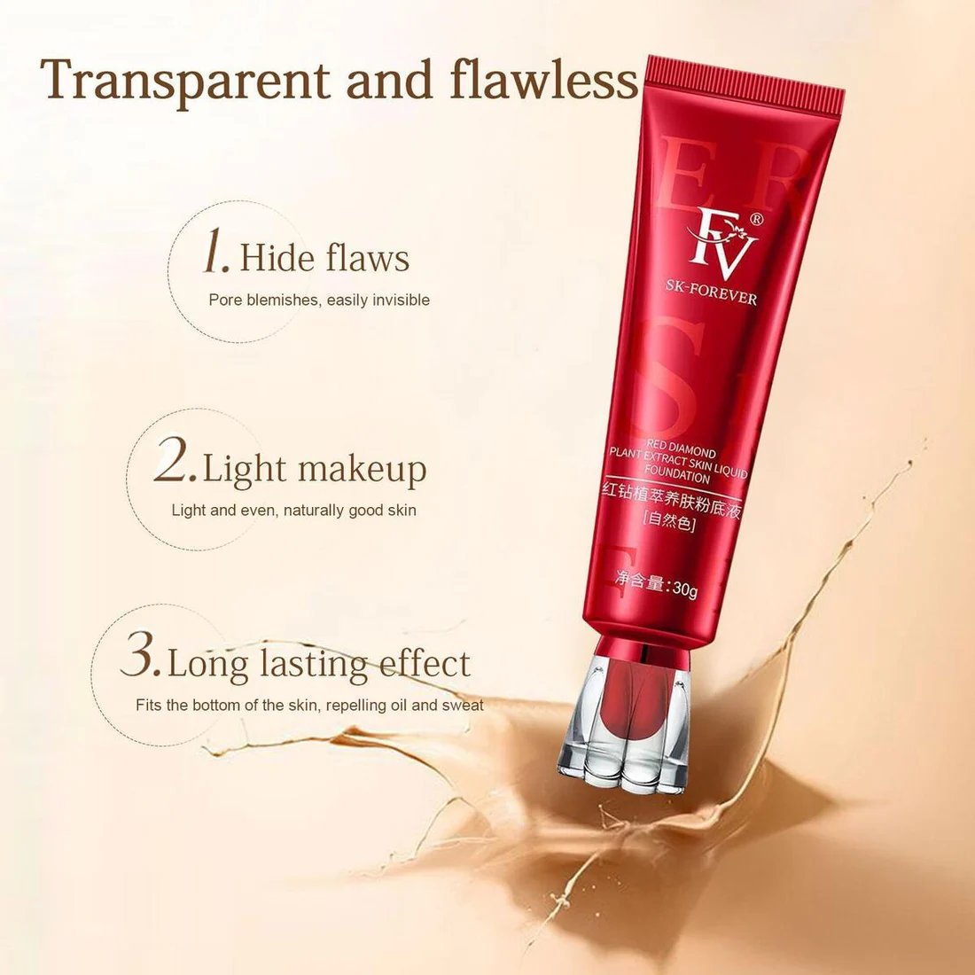 FV SK Forever Foundation Tube China Red Skin Liquid Real Diamon Waterproof