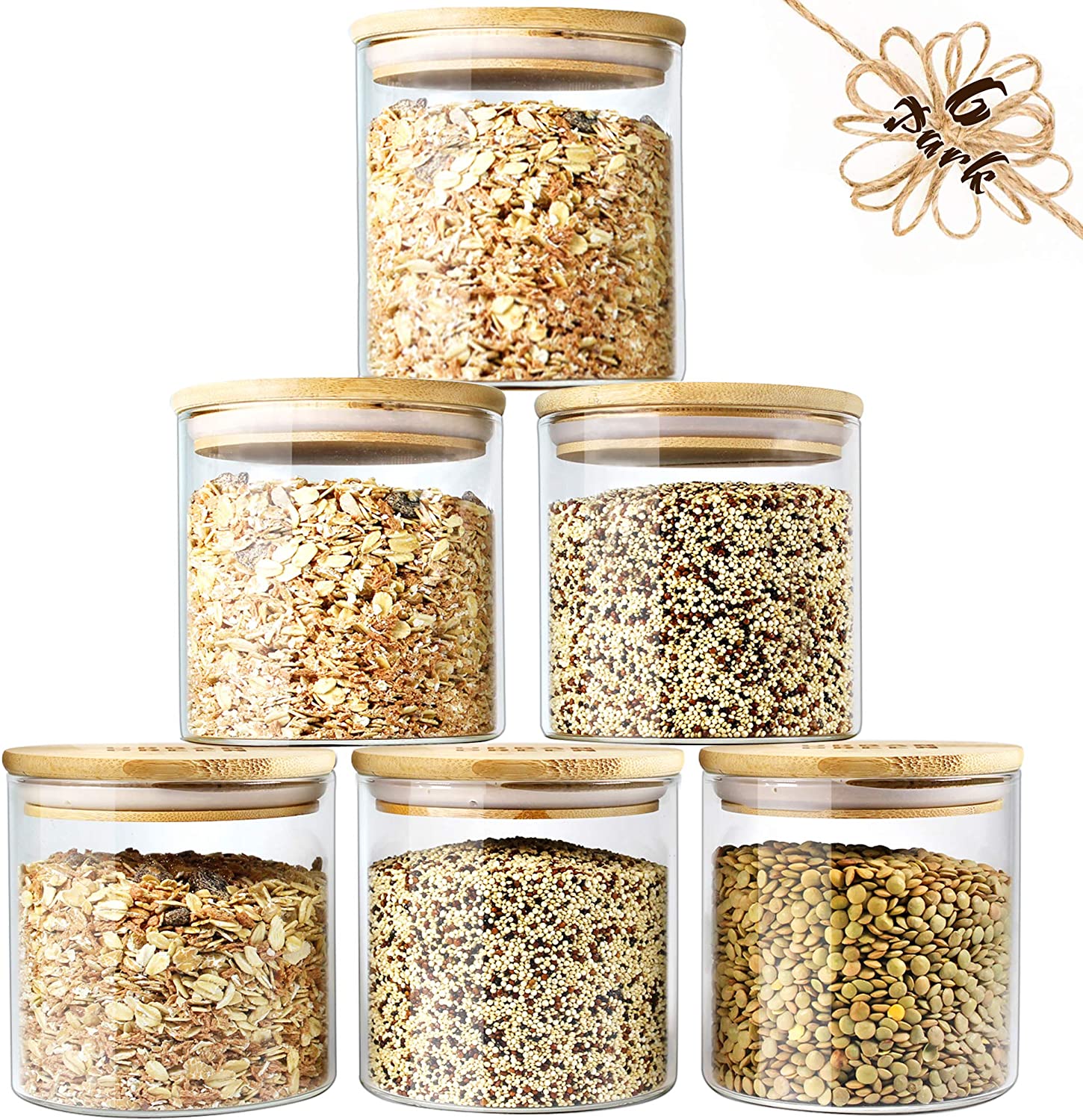 6pcs set Glass Jar with Wooden Lid Glass Jars Set,Upgrade Spice
