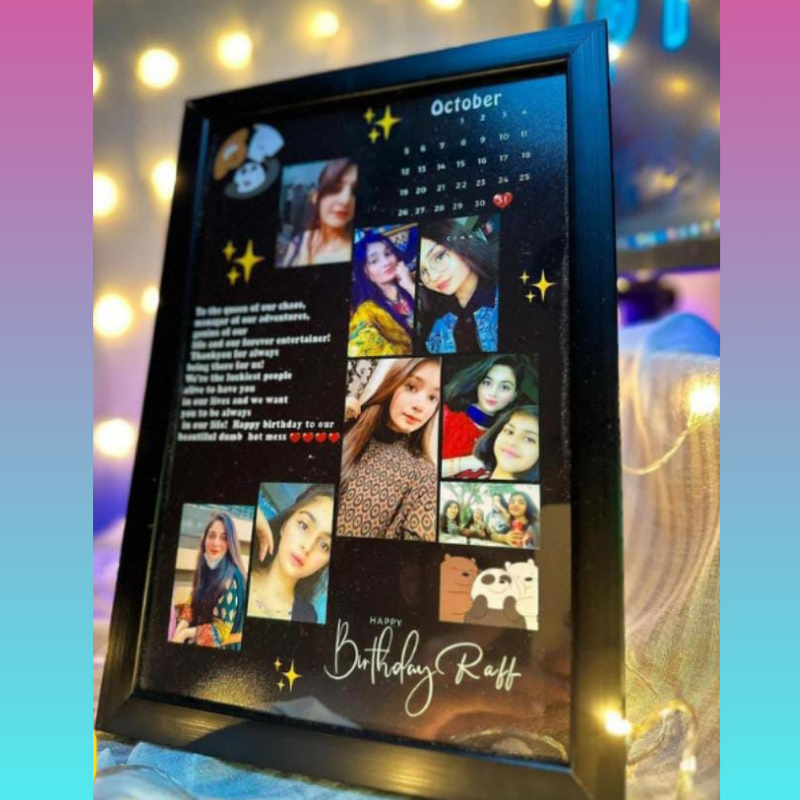 Customizable Anniversary and Birthday Picture Frame with Calendar Design, Modern Home Decor Gift/moon shape frame / wooden frame for living room / best gift for your family