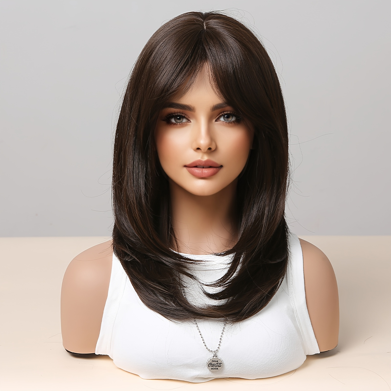 Full Head Wig Extensions Short Hairstyle  – Hair Extension For Girls, Layered Wig with Bangs, Soft Synthetic Hair for Everyday Wear, Work, and Holidays