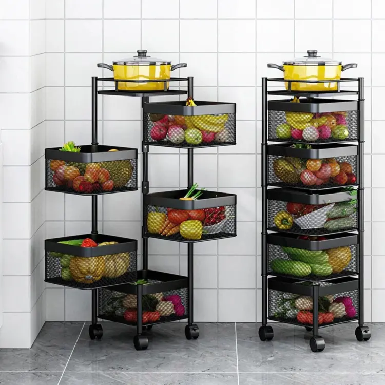 Kitchen Vegetable Storage Rack Pot Bowl Seasoning Storage Shelf Multi-layer  Movable Household Fruit Storage Basket with Wheels