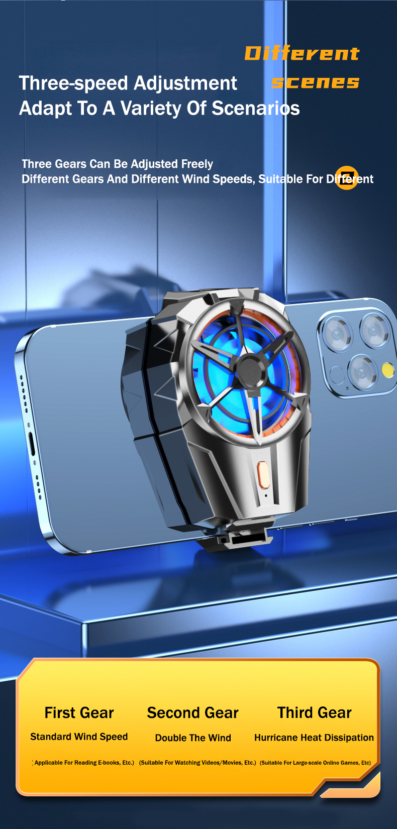 X52 Universal Rechargeable Battery Wireless Mobile Cooling Fan With Three Speed Modes Heat Sink Radiator Game Silent Cooler System | Adjustable Portable Turbo Hurricane Phone Gamepad Holder | For Gaming PUBG, Free Fire