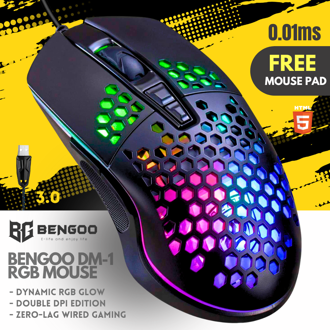 RGB Wired USB Gaming Mouse | Heavy Duty Mechanical Gamer Mouse with 3-Level Adjustable DPI | Breathing LED Glow & Anti-Pull Braided Cable | Ergonomic USB PC Mouse for Computer, Laptop, Mac & Office Productivity.