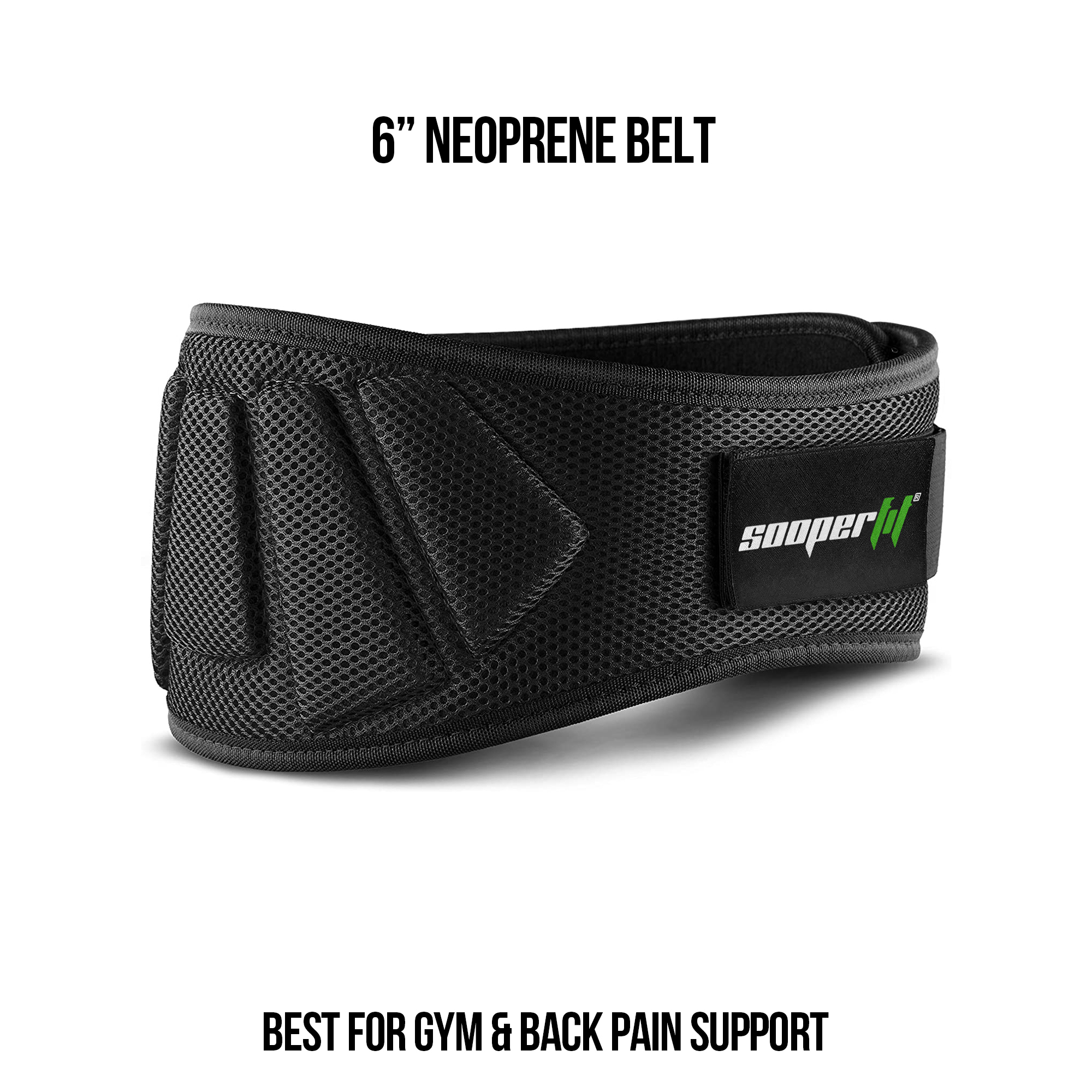 SOOPERFIT - NEOPRENE WEIGHT LIFTING BELT 6 INCHES WIDE BACK SUPPORT, POWER WEIGHTLIFTING GYM WORKOUT FOR MEN WOMEN