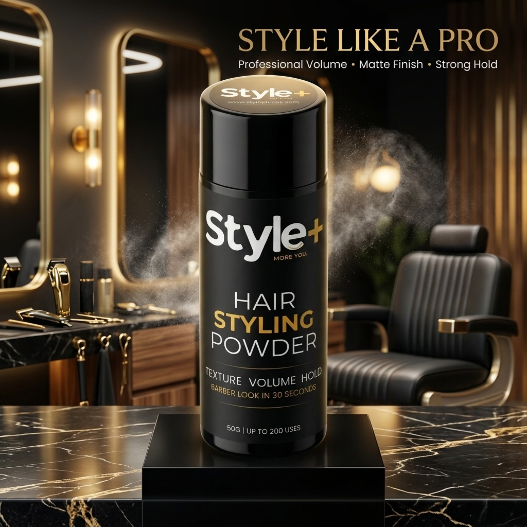 Style+ Hair Styling Powder 50g - Instant Volume, Matte Finish, Strong Hold, Hair Texture Powder - Up to 200 Uses