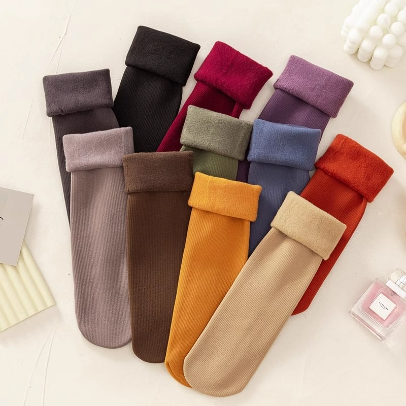 Women Winter Velvet Socks Warm Thermal Thicken Fleece Soft Cosy Socks Lady Colorful Home Snow Boots Floor Socks