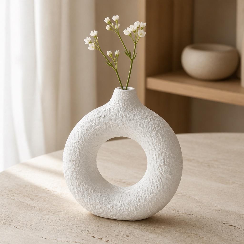 Donut Shape Ceramic Vase, Modern Luxury Home Decor, Perfect for Fresh or Artificial Flowers