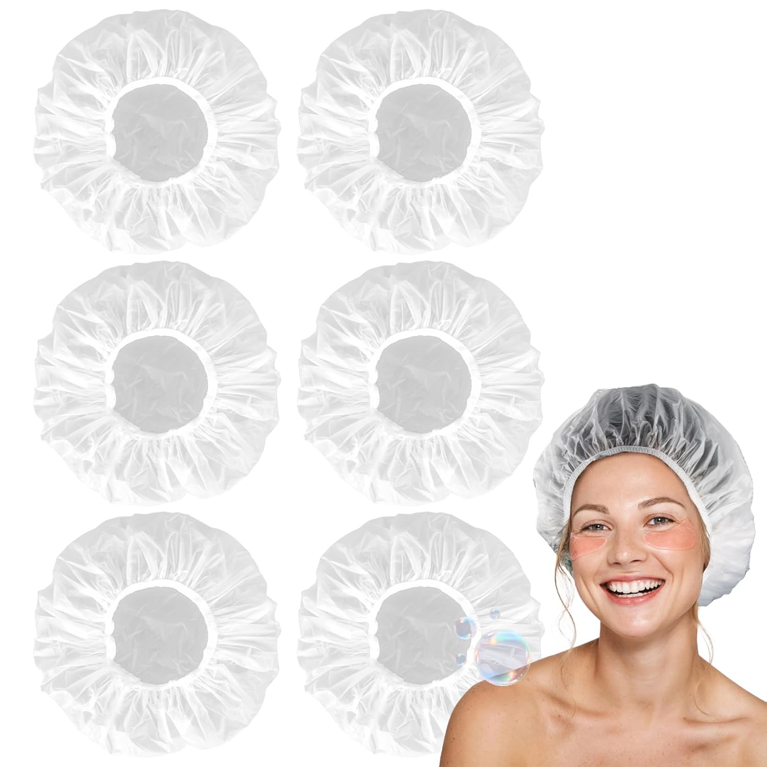 6 Shower Cap Reusable Waterproof - Large Plastic Shower Caps Hair Treatment Deep Conditioning Cap Shower Hat Hair Care Bathing Travel Essentials Washable Cover Women Men Long Hair Accessories