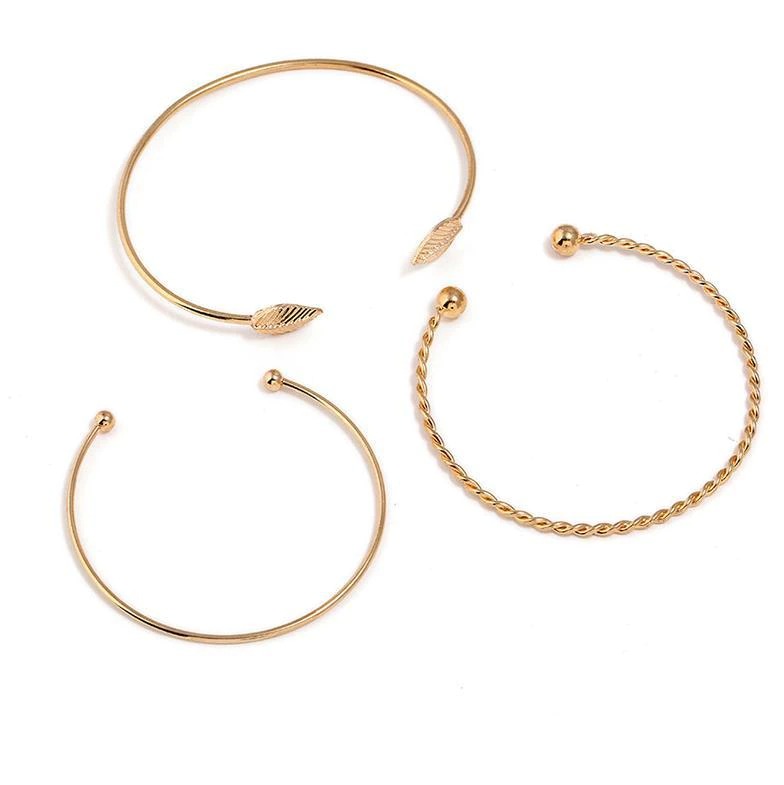 Elegant Leaf Open Bangle Bracelet for Women 3pcs-Set