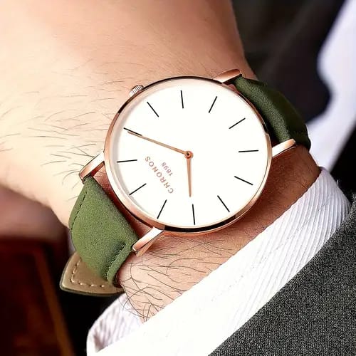 Green Leather Straps Stylish Wrist Business Watch For Man