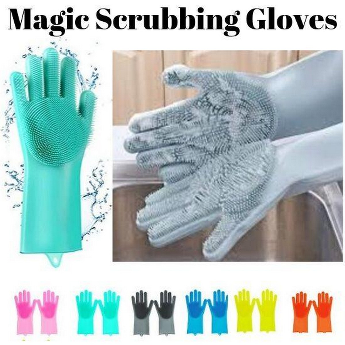 Magic Silicone Gloves with Scrubber for Cleaning Washing Reusable