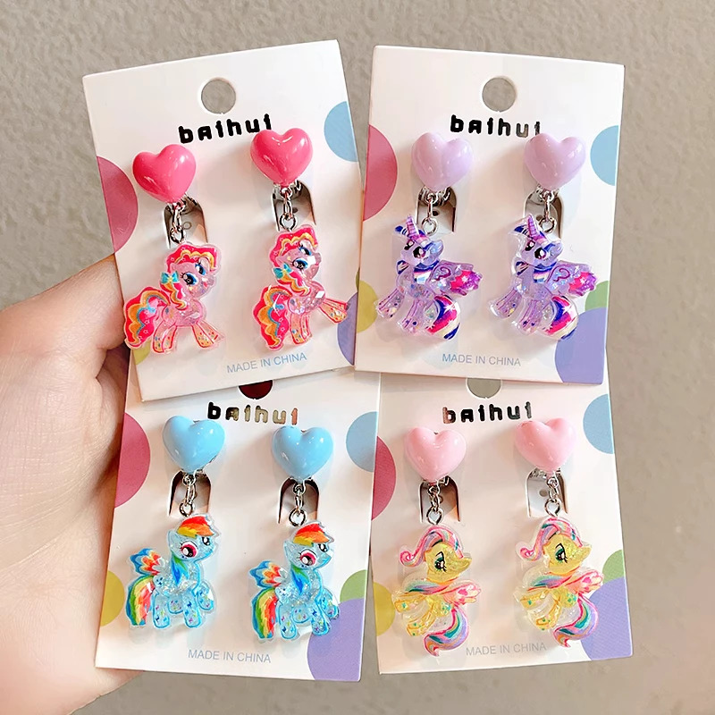 2 Ear Rings My Little Pony Cartoon Ear Clips Girls No Piercing Needed Pain-Free Fake Earrings Cute Sweet Style Jewelry