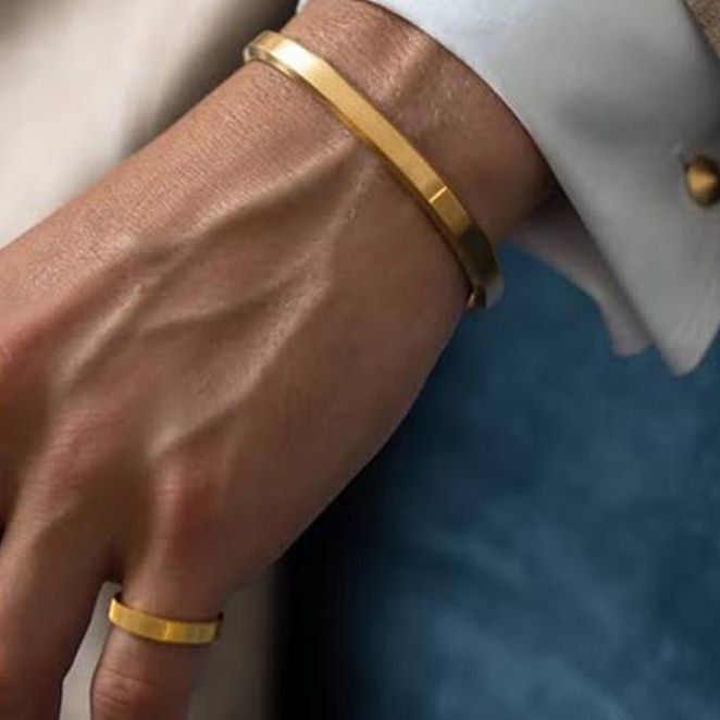 Men's Bracelet Golden Kara Rider Bangle Bracelet with a Combo of Golden Punk Titanium Ring | Biker Edition Combination