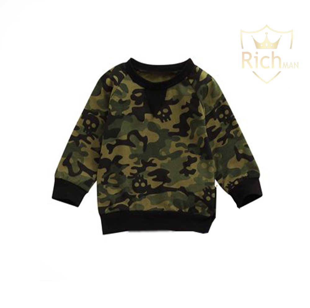 Real Boss By Rich Man Army Green Camouflage Clothes Set 2 Pieces Long Sleeve Sweat Shirt And Trouser Tracksuit For Boy And Girls - Tshirts For Boys / Tshirts For Girls