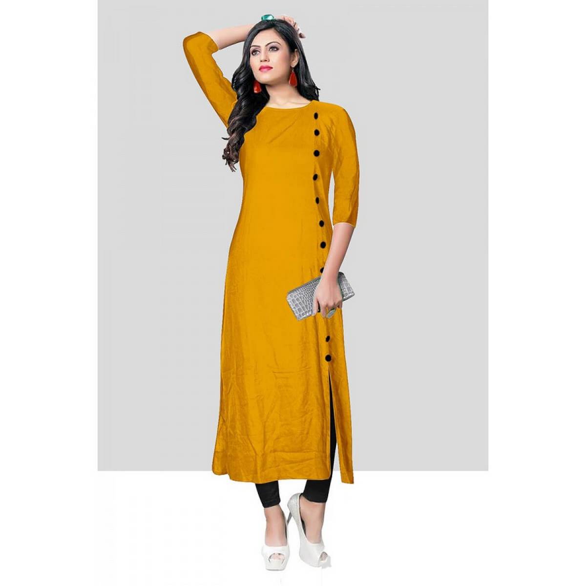 yellow long kurtis