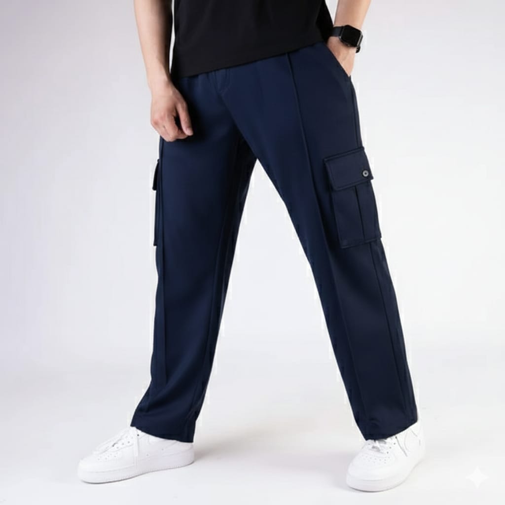 Oversized With Cargo pockets Straight Trouser for Men - Wide Leg, Baggy Style, Terry Fabric for Summer Comfort, Cargo Pants