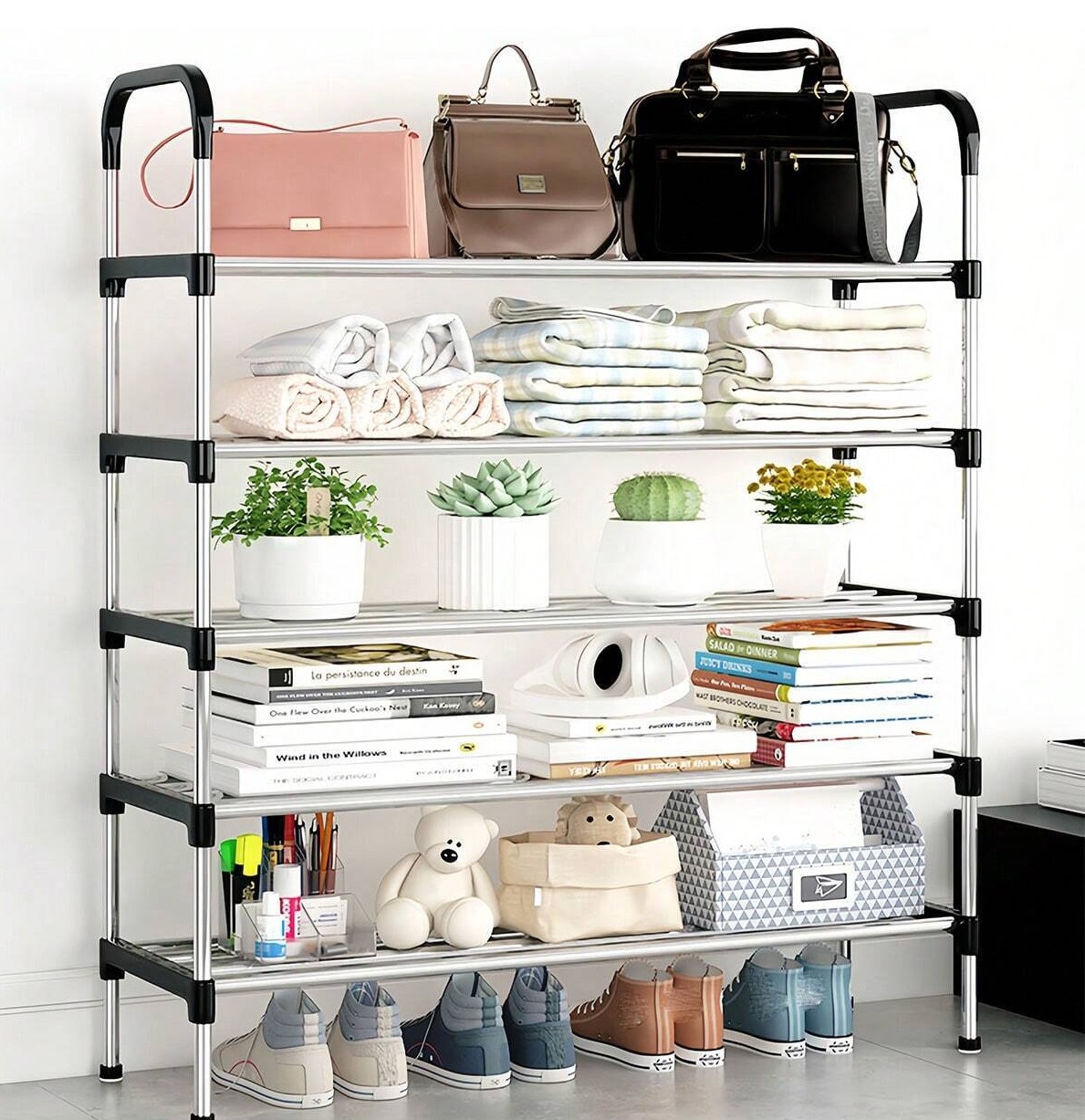 4-5-6 Layer Shoe Rack Multifunctional Book Rack Accessories Rack for Home and Office Durable Non Breakable Shoe Organizer Stainless Steel Layer Imported Shoe Rack Easy Assembly (Check variations then place order shukrya)