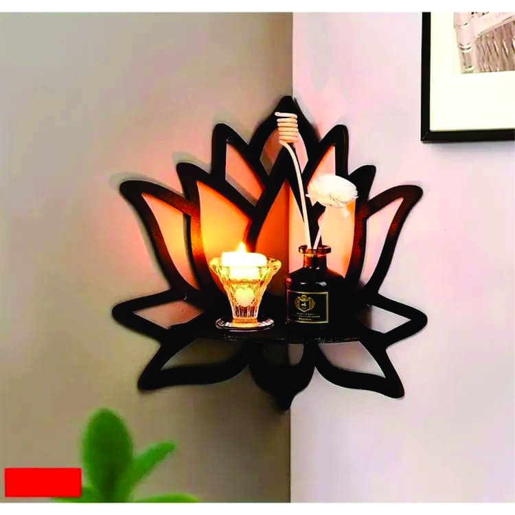 Lotus Wall Shelf MDF Wooden Decorative Rack for Home Decor Set of 1 3 5 Black 8 x 10 Inch