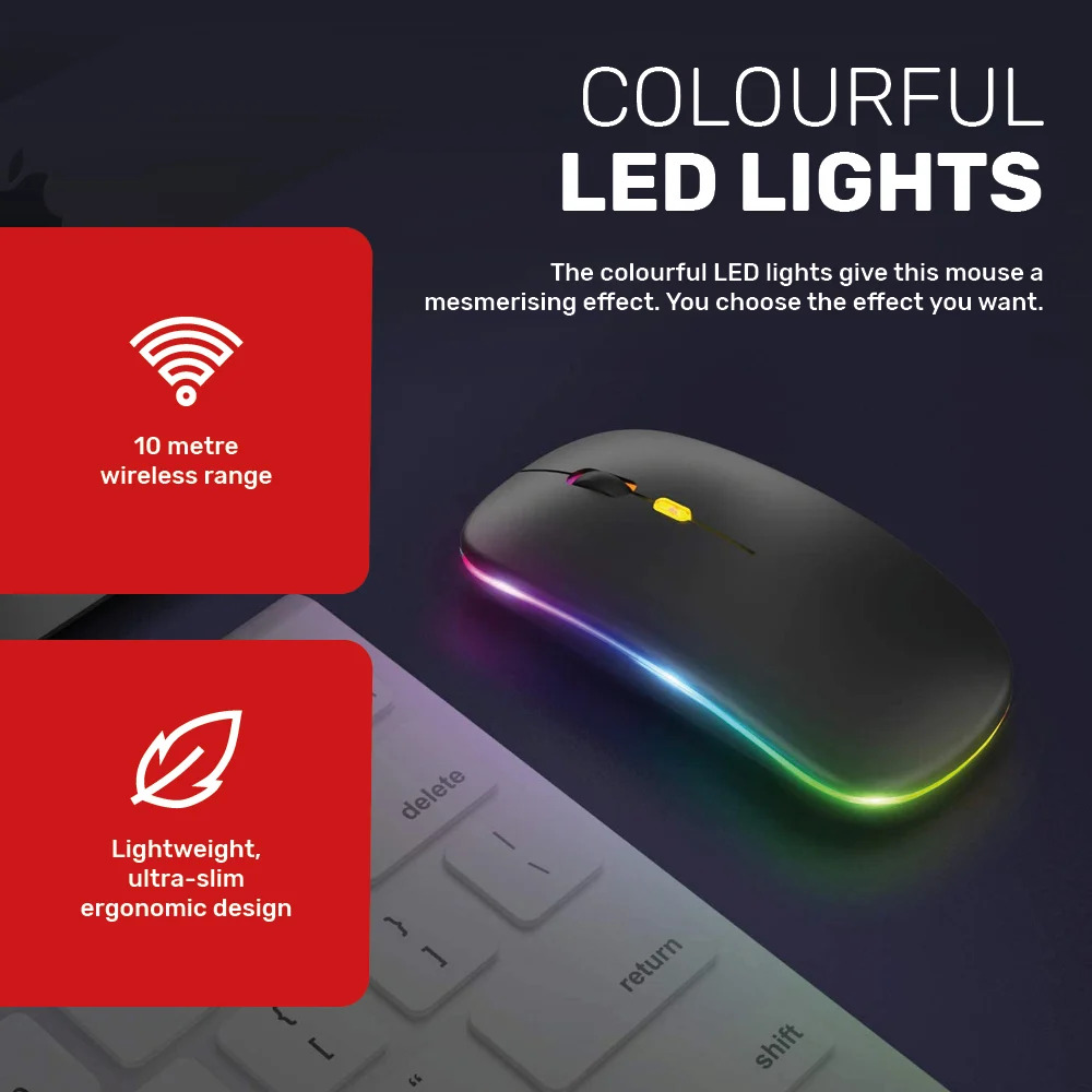 Ultra Slim Dual Mode 5.1 Bluetooth mouse Rechargeable Battery Gaming RGB USB Wireless Optical Mouse With Silent Clicks Black 2.4G Backlit Mice - Plug and Play