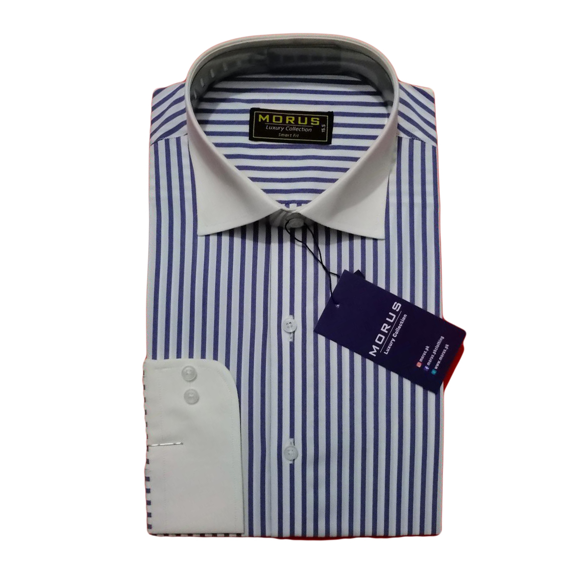 Morus Blue and White Stripe Mens Formal Shirt | Dress Shirts For Men online | Branded Shirt