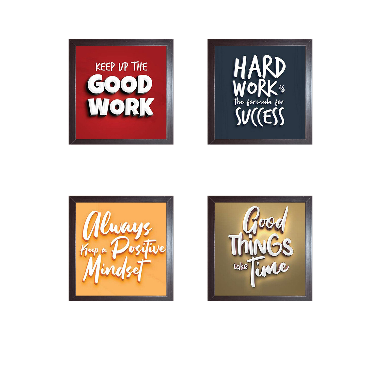 Motivational Quotes Wall Art Office Frames, Glass front with Prints, 4