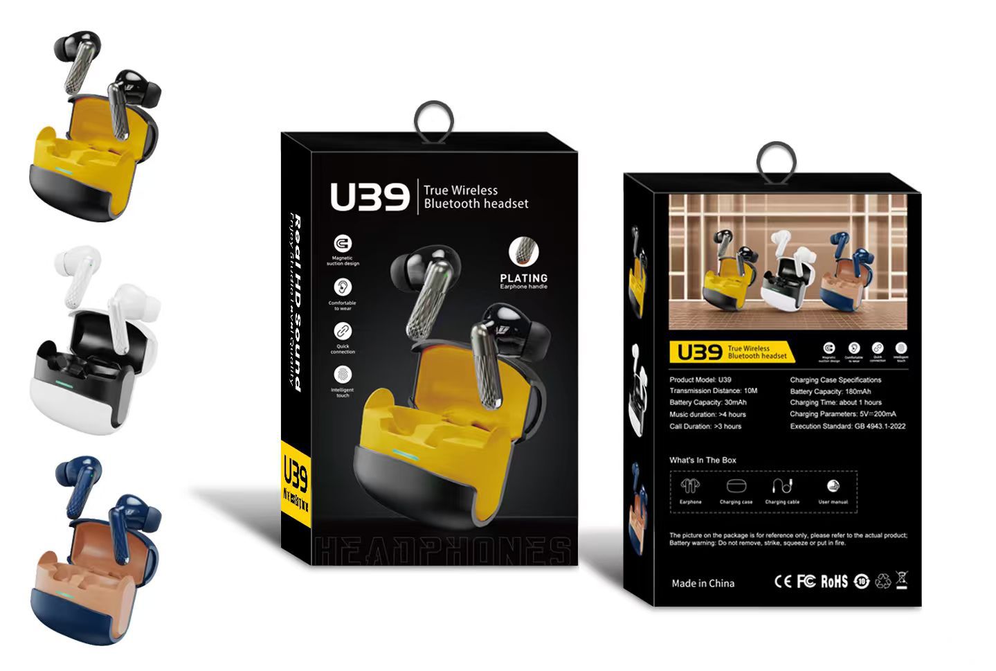 U39 Wireless Earbuds Gaming beast Bluetooth 5.4 TWS Ear Buds | W919 Touch Control Earbuds | HD Calls | IPX5 Waterproof | Long Battery Backup | Android & iOS Compatible