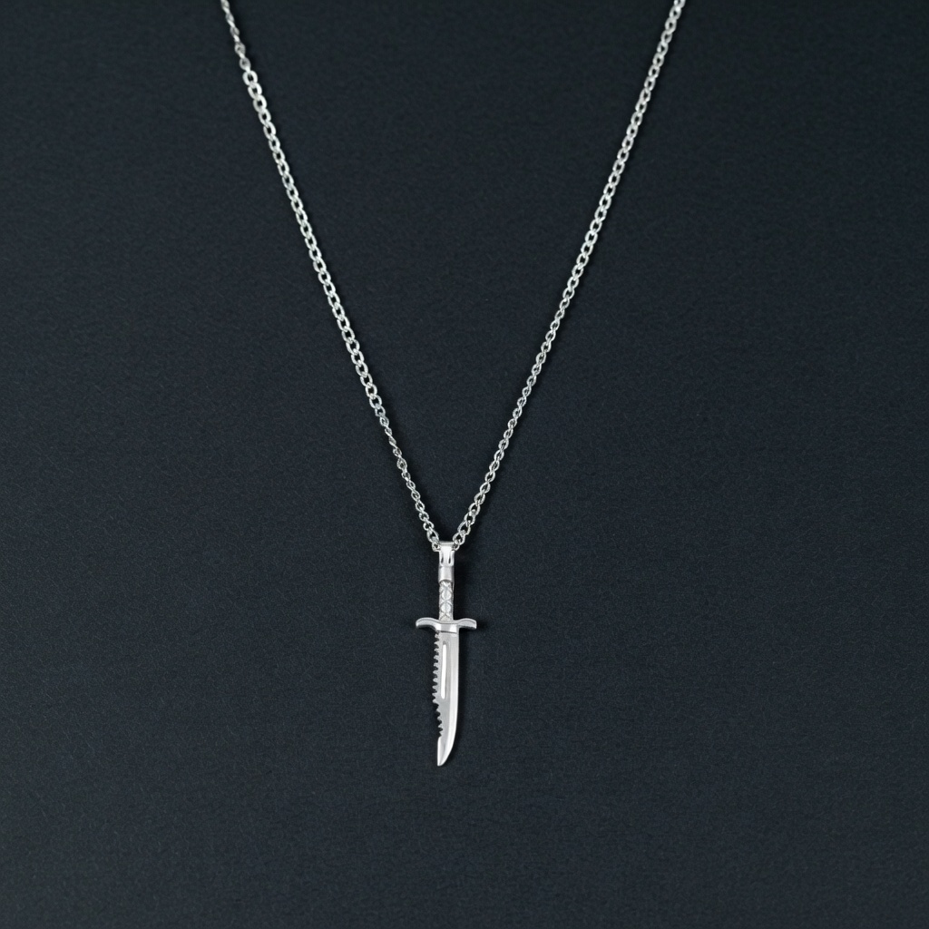 Vintage Silver Sword Pendant With Chain - Unisex Men Women Friendship Mens Boys Girls Ladies Knife Talwar Locket Necklace Set Couple Best Friend Ship Classic Vintage Silver Sword Pendant With Chain Unisex Men Women Knife Talwar Locket Necklace