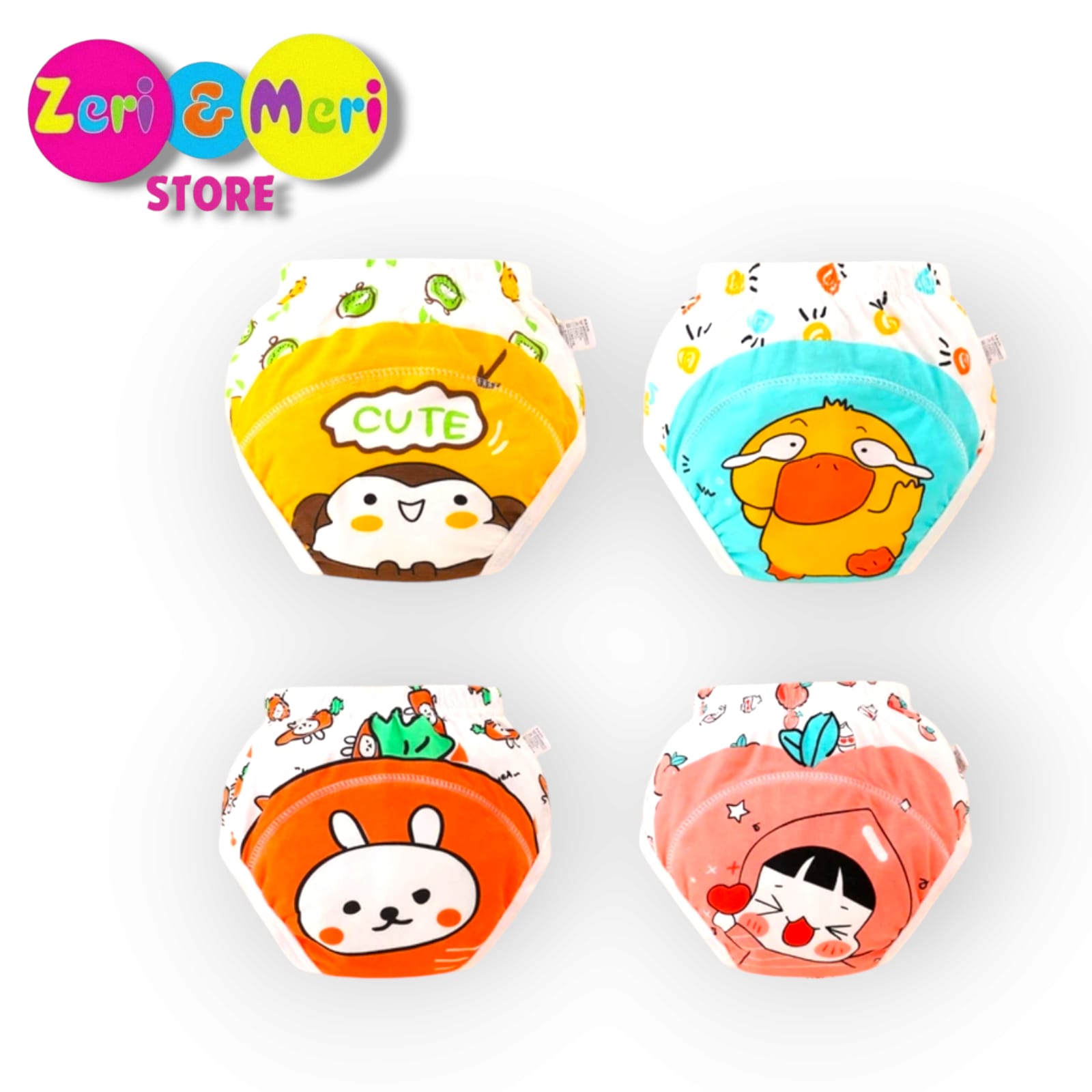 Reusable Cloth Diapers for Babies 6+ Months Cotton-Polyester Blend Cartoon Designs, Reusable & Washable, Adjustable Fasteners, 0-18kg - Zeri & Mori