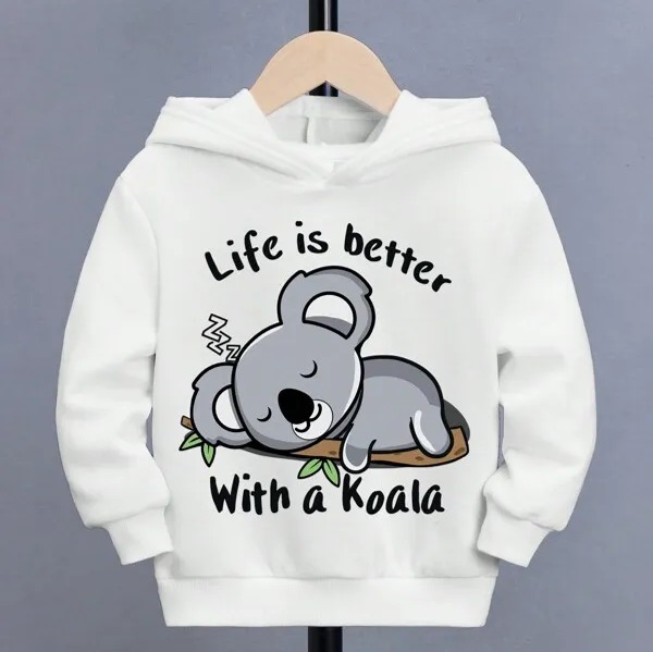 Pattern Print Koala Men Pullover Hoodie