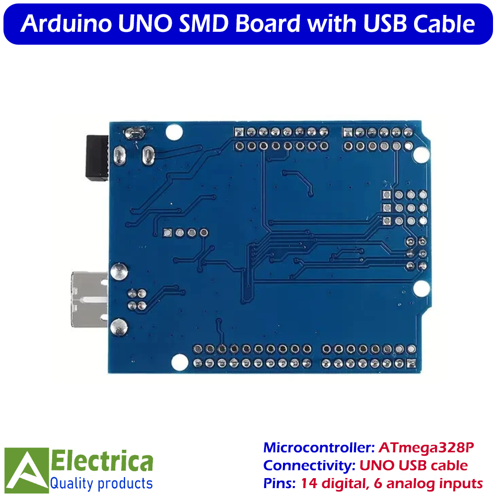 Arduino UNO R3 SMD Edition with USB Cable | ATmega328P Microcontroller Development Board for Robotics, IoT & DIY Projects by Electrica