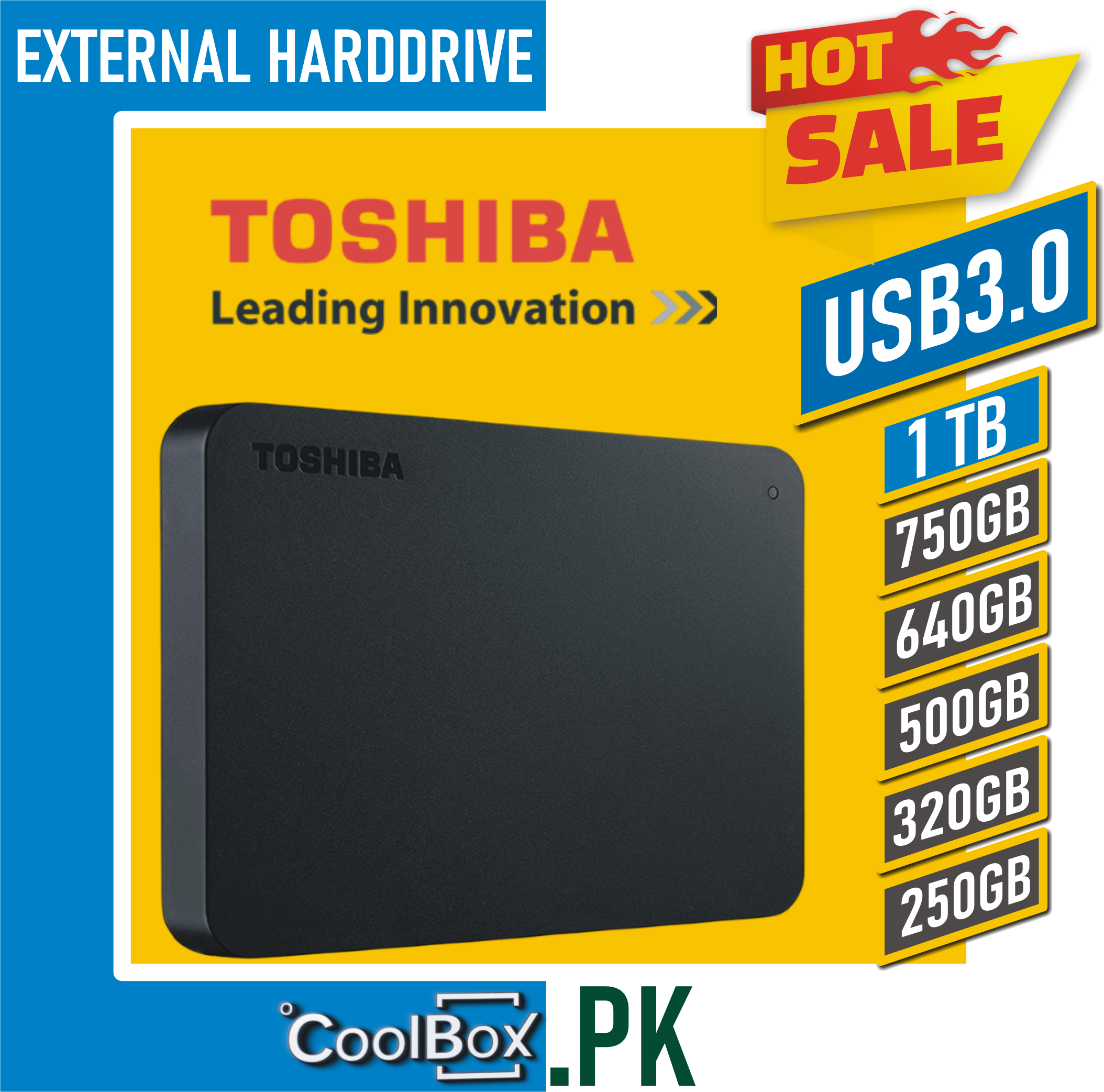 Toshiba USB 3.0 Portable External Hard Drive 1TB 750GB 640GB 500GB 320GB 250GB, Black