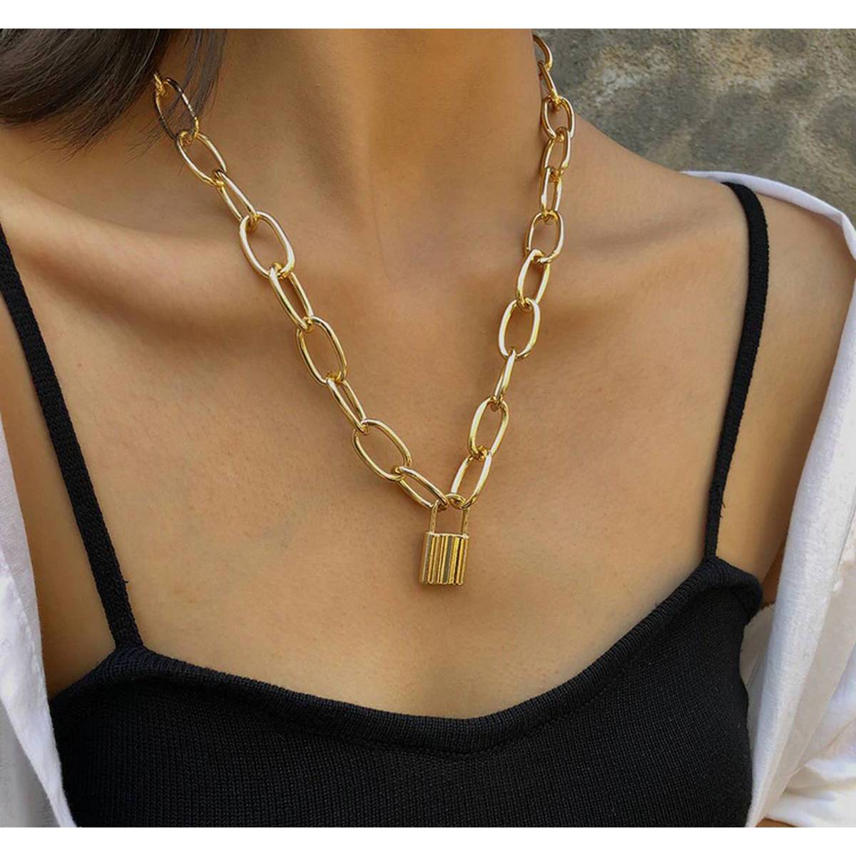 womens gold lock necklace