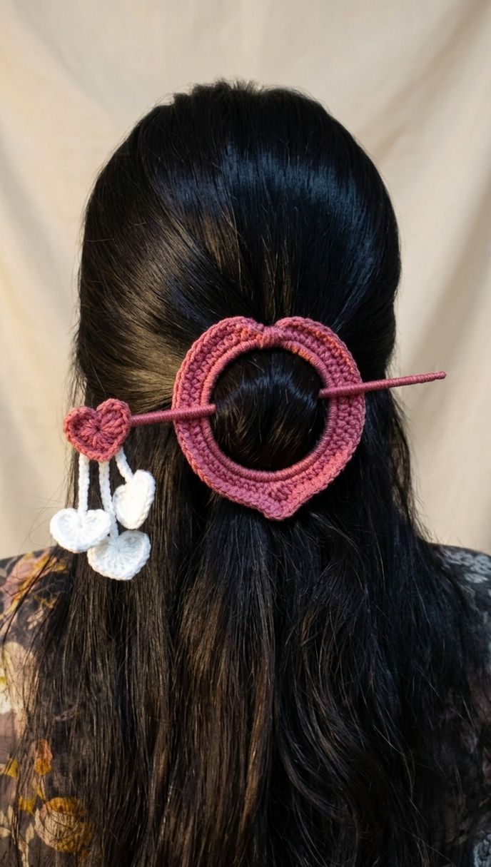 Handmade Crochet Hair Stick for Bun Hairstyles - Floral Hair Bun Stick - Knitted Crochet Hair Pin - Elegant Hair Accessories for Women & Girls
