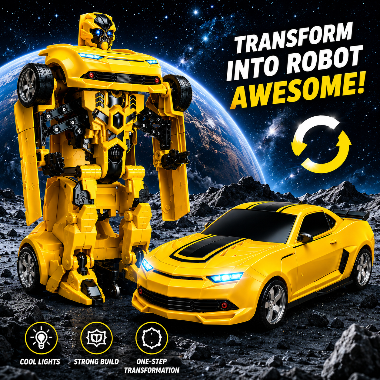 Transformers Robot Dancing Car with LED Lights & Music for Kids